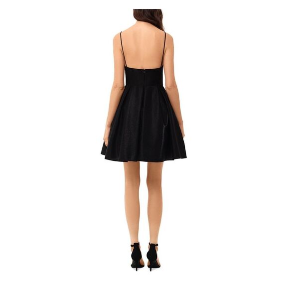 AQUA Womens Spaghetti Strap V Neck Short Cocktail Fit + Flare Dress - Picture 2 of 3